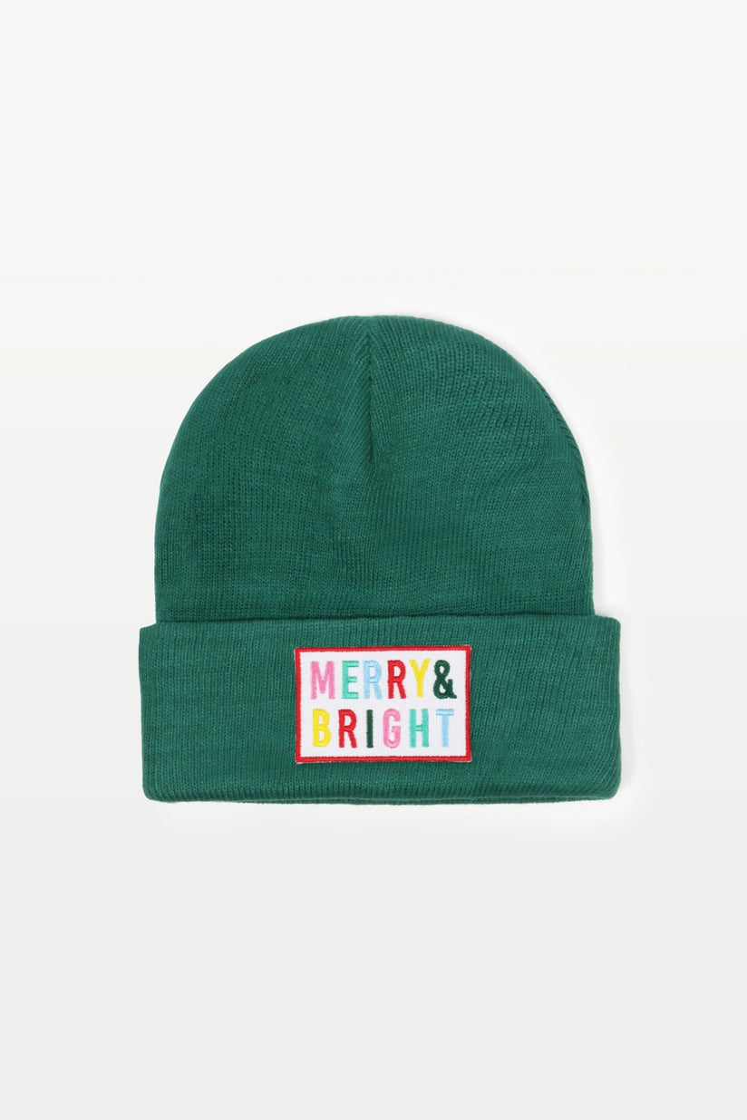 Merry & Bright Embroidery Patch Christmas Beanie